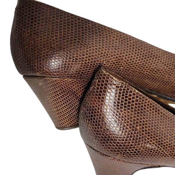 Vintage Bottega Veneta Heels Brown Pump Snakeskin Embossed Leather 8.5 AA Narrow - Picture 10 of 15